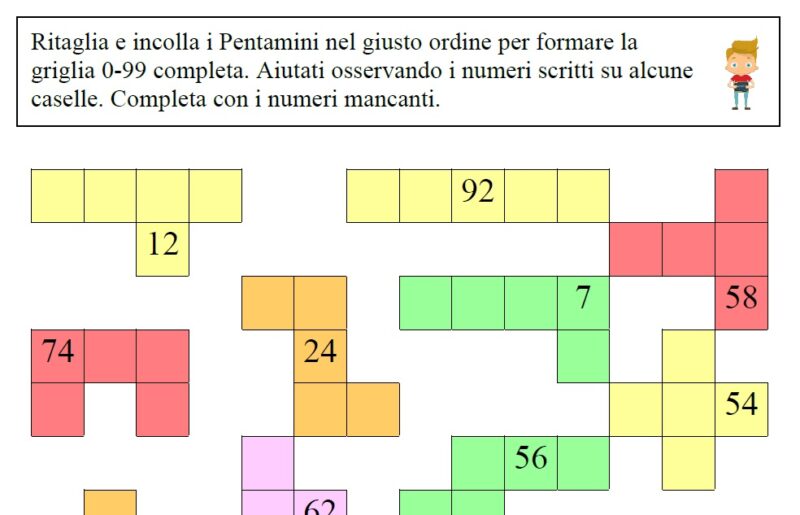 Scheda griglia 0-99 con i Pentamini